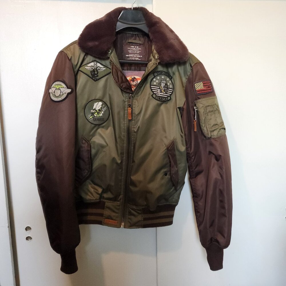 Top Gun B-15 Men's Flight Bomber Jacket with Patches Size Small